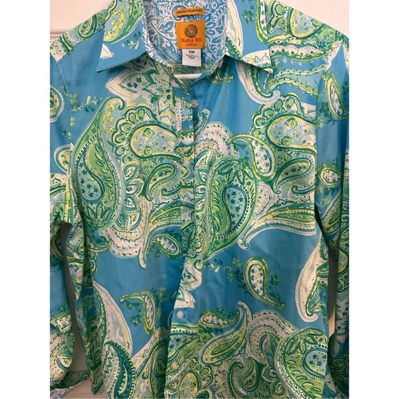 Ruby Rd Women's Paisley Wrinkle Resistant Blouse Blue Size 10P - Picture 4 of 8